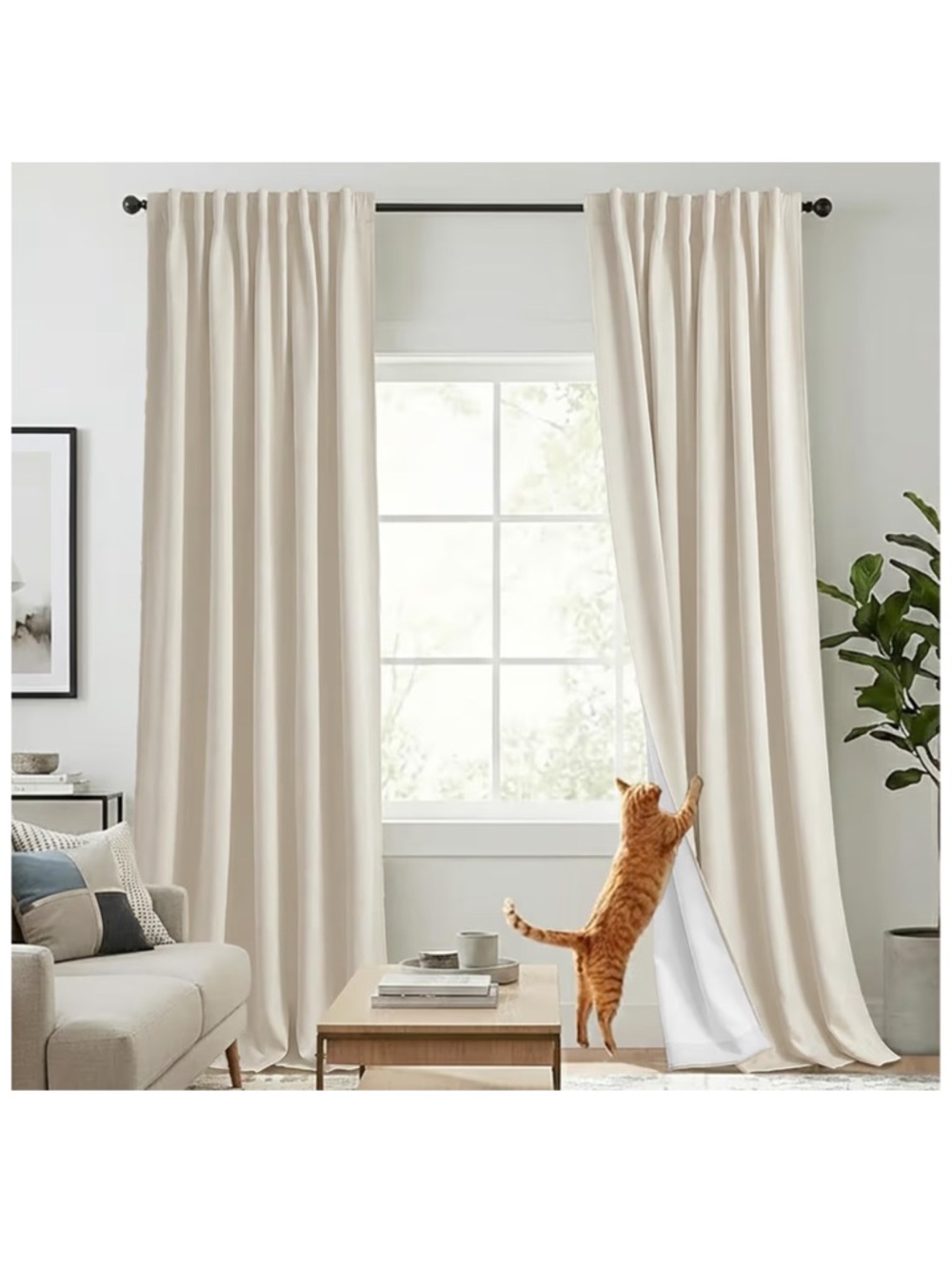 BLACKOUT CURTAINS | 6PC PANEL LIGHT BEIGE 108” L MODERN LINEN TEXTURE INSULATED
